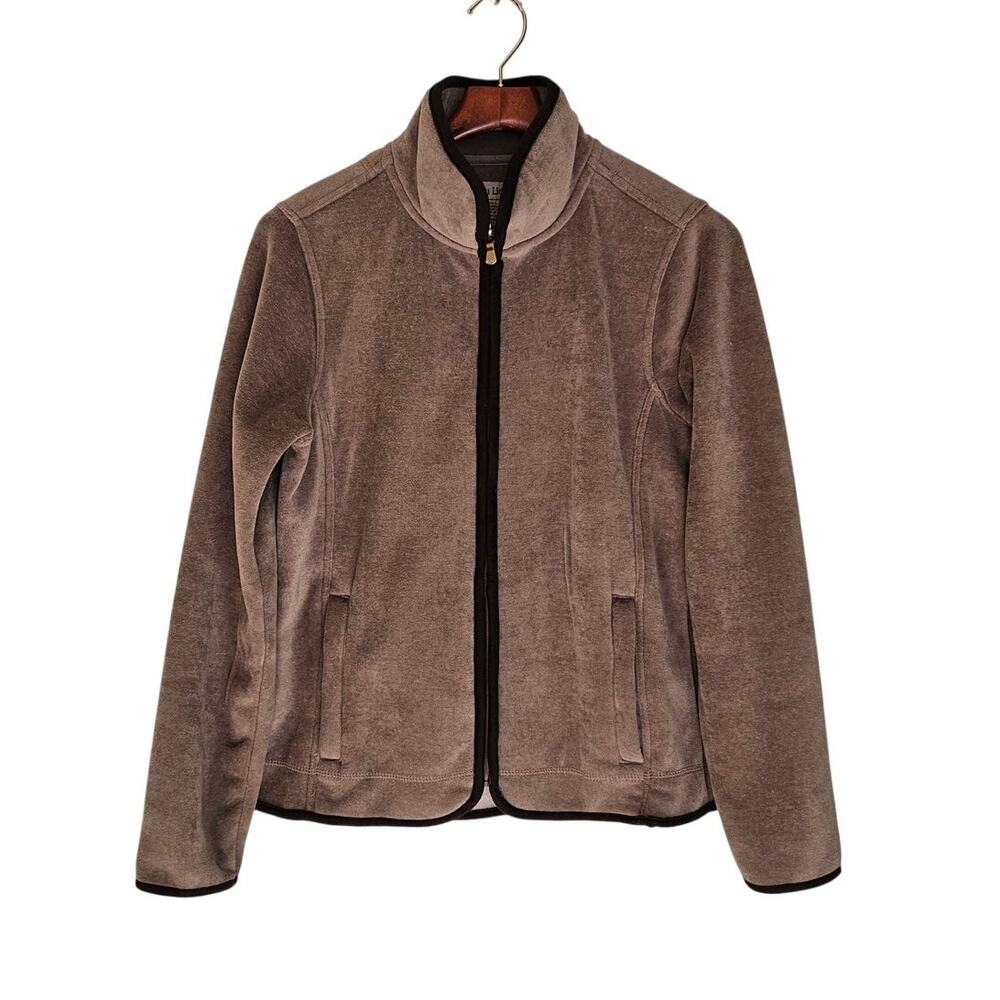 Au Lieu Full Zip Velour Fleece Jacket Taupe Brown Size Large